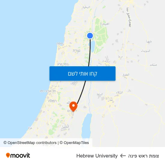 מפת צומת ראש פינה לHebrew University