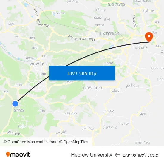 מפת צומת ליאון שריגים לHebrew University