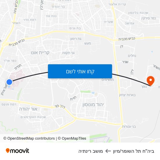 מפת ביה''ח תל השומר/מיון למושב רינתיה