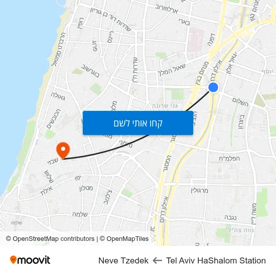 מפת Tel Aviv HaShalom Station לNeve Tzedek