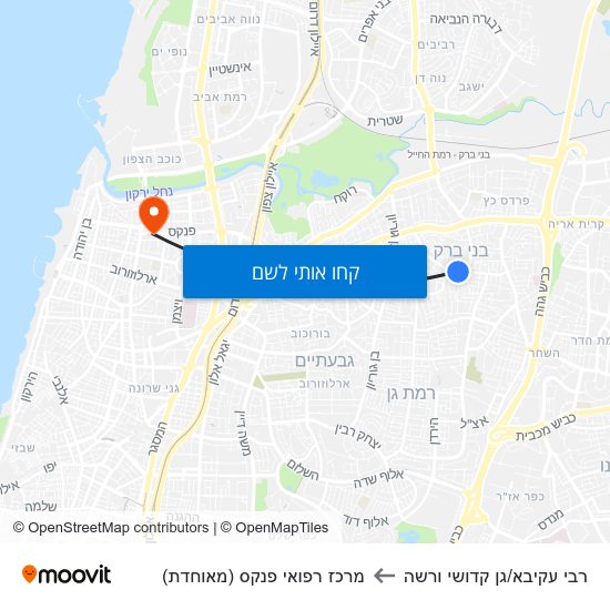 מפת רבי עקיבא/גן קדושי ורשה למרכז רפואי פנקס (מאוחדת)