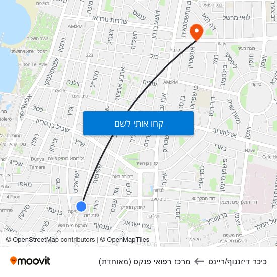 מפת כיכר דיזנגוף/ריינס למרכז רפואי פנקס (מאוחדת)