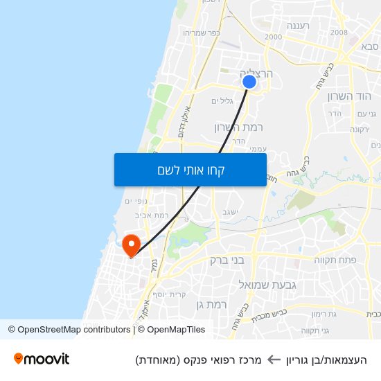 מפת העצמאות/בן גוריון למרכז רפואי פנקס (מאוחדת)