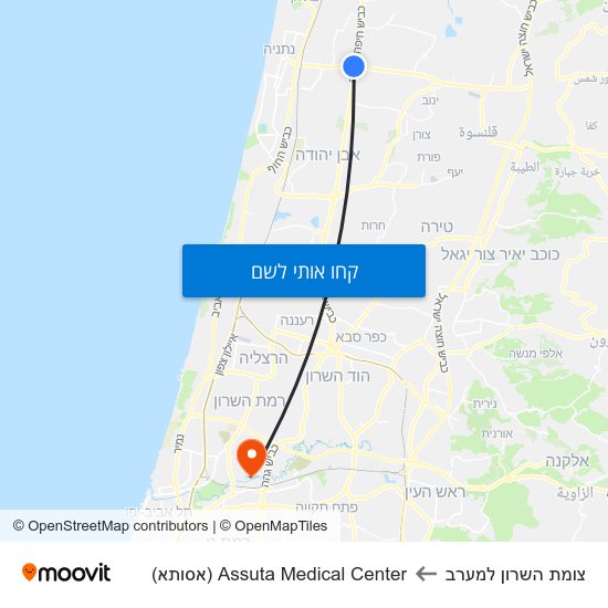 מפת צומת השרון למערב לAssuta Medical Center (אסותא)