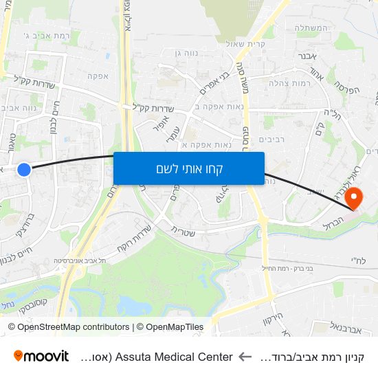 מפת קניון רמת אביב/ברודצקי לAssuta Medical Center (אסותא)