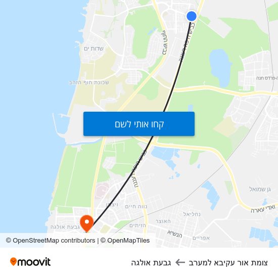 מפת צומת אור עקיבא למערב לגבעת אולגה