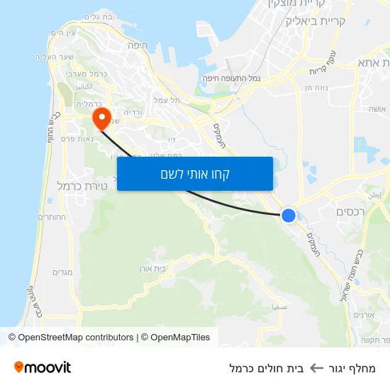 מפת מחלף יגור לבית חולים כרמל