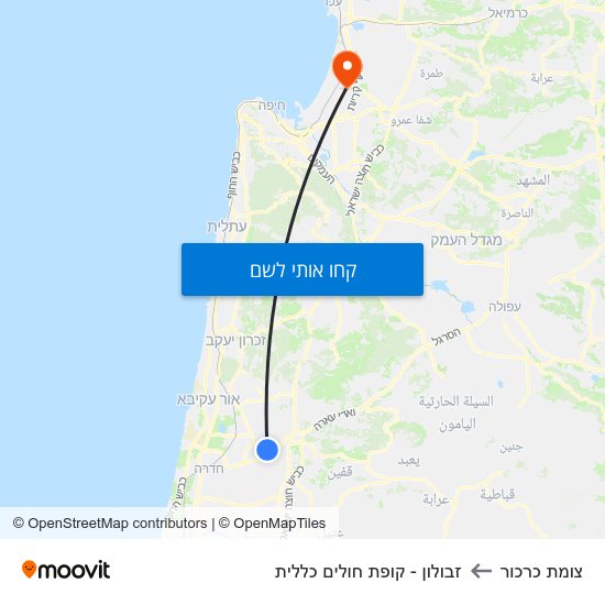 מפת צומת כרכור לזבולון - קופת חולים כללית