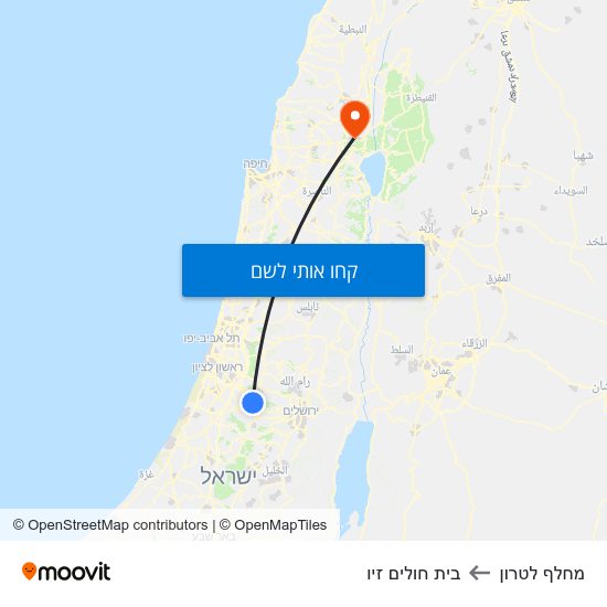 מפת מחלף לטרון לבית חולים זיו