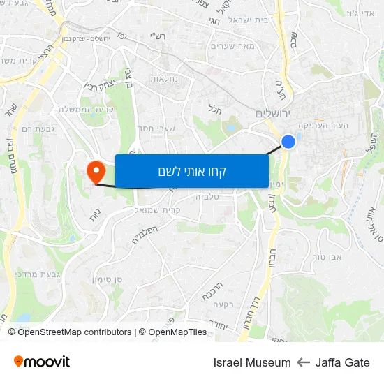 מפת Jaffa Gate לIsrael Museum
