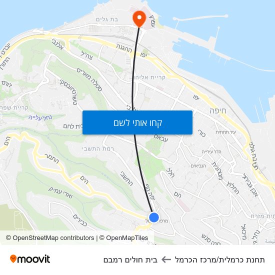 מפת תחנת כרמלית/מרכז הכרמל לבית חולים רמבם