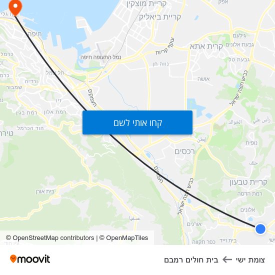 מפת צומת ישי לבית חולים רמבם