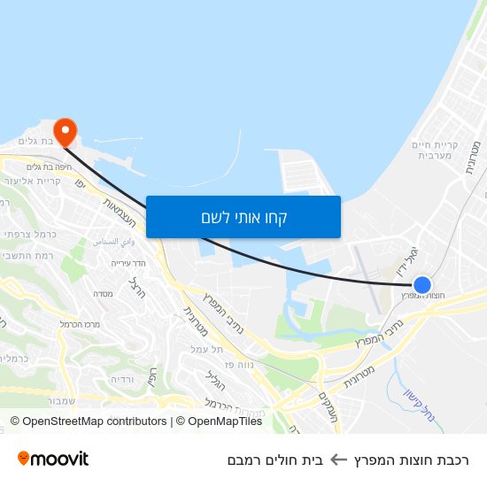 מפת רכבת חוצות המפרץ לבית חולים רמבם