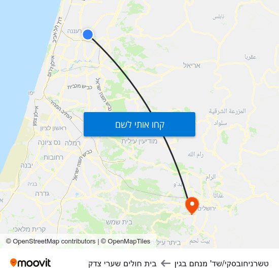 מפת טשרניחובסקי/שד' מנחם בגין לבית חולים שערי צדק