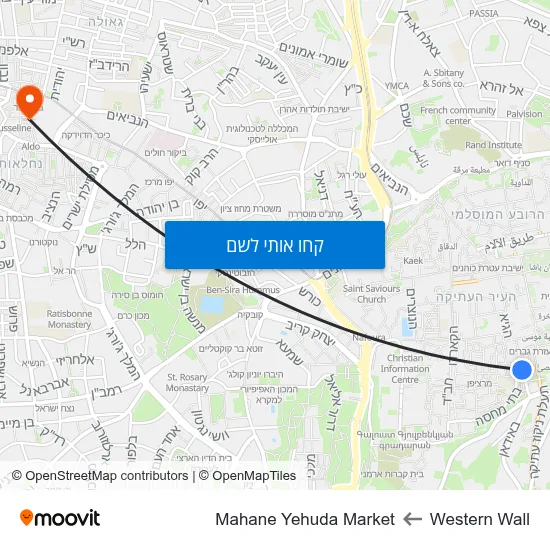 מפת Western Wall לMahane Yehuda Market