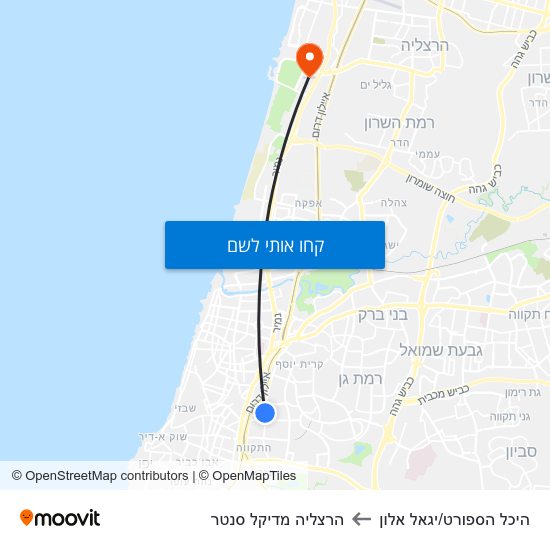 מפת היכל הספורט/יגאל אלון להרצליה מדיקל סנטר