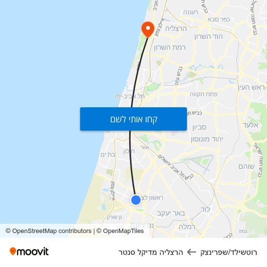 מפת רוטשילד/שפרינצק להרצליה מדיקל סנטר