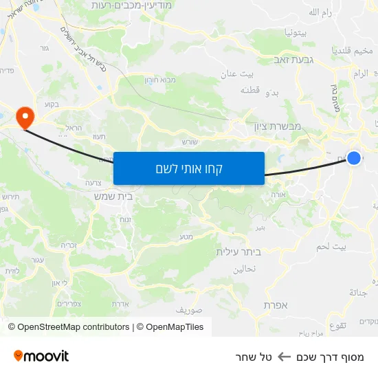 מפת מסוף דרך שכם לטל שחר