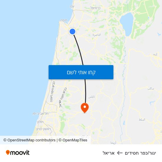 מפת יגור/כפר חסידים לאריאל