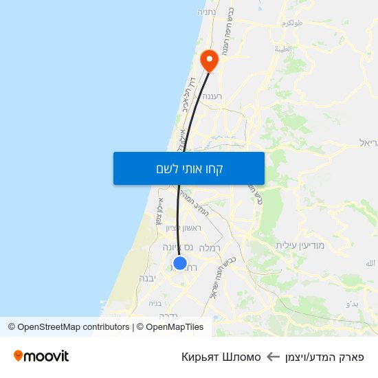 מפת פארק המדע/ויצמן לКирьят Шломо