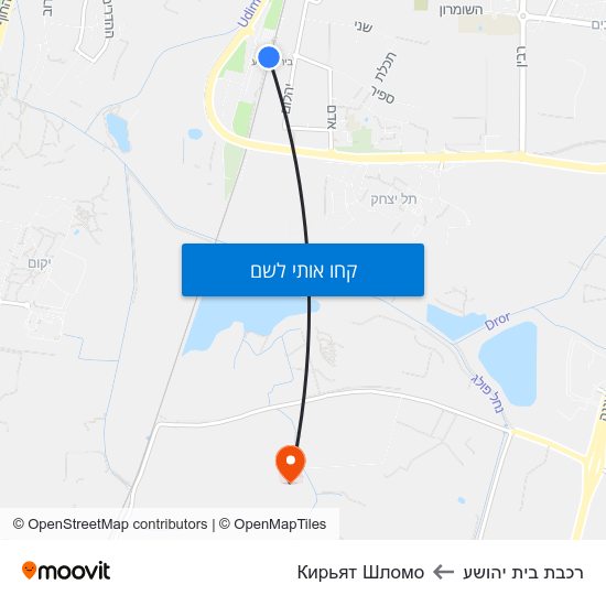 מפת רכבת בית יהושע לКирьят Шломо