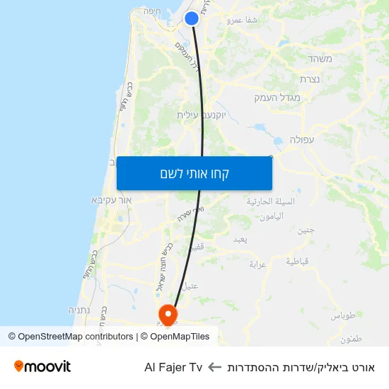 מפת אורט ביאליק/שדרות ההסתדרות לAl Fajer Tv