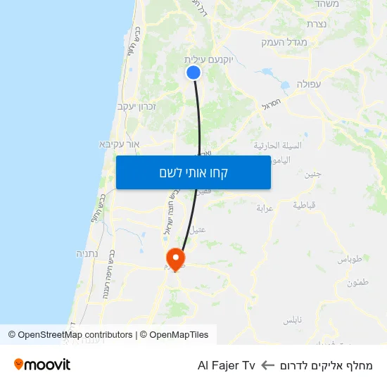 מפת מחלף אליקים לדרום לAl Fajer Tv