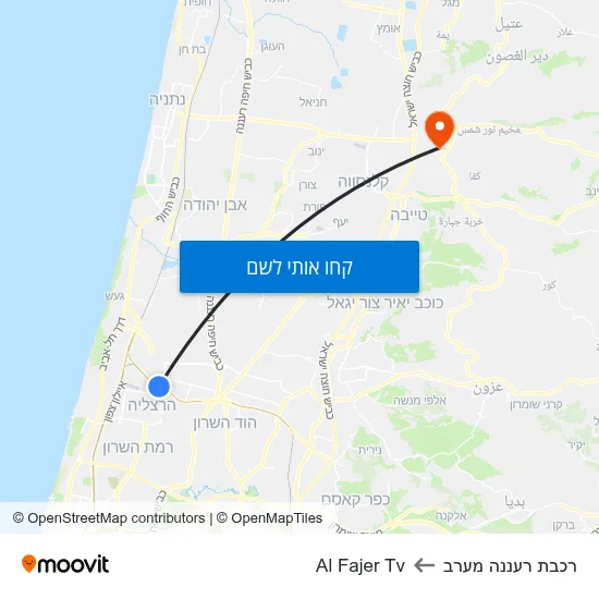 מפת רכבת רעננה מערב לAl Fajer Tv