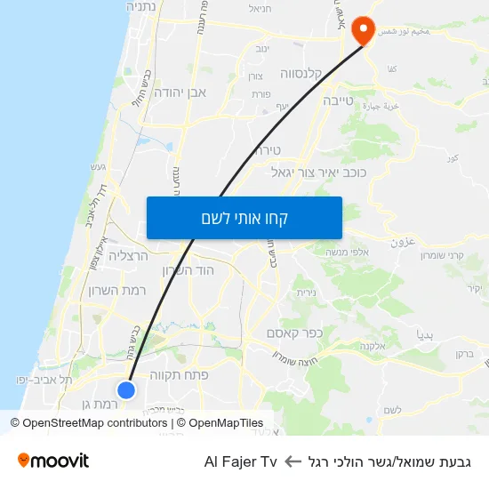מפת גבעת שמואל/גשר הולכי רגל לAl Fajer Tv