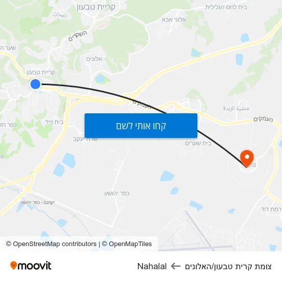 מפת צומת קרית טבעון/האלונים לNahalal
