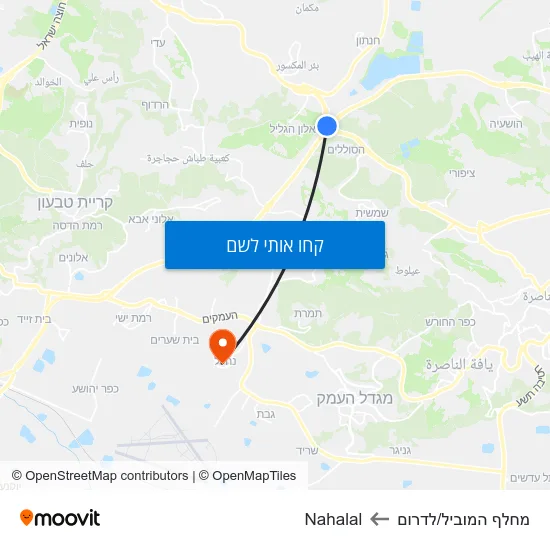 מפת מחלף המוביל/לדרום לNahalal
