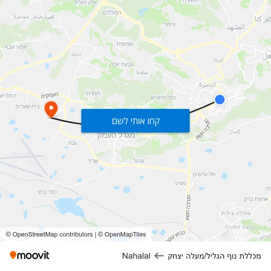 מפת מכללת נוף הגליל/מעלה יצחק לNahalal