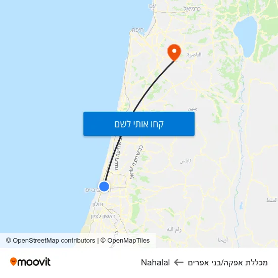 מפת מכללת אפקה/בני אפרים לNahalal