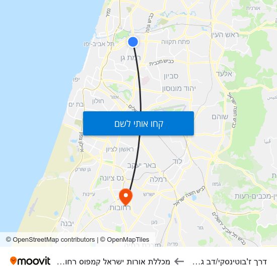 מפת דרך ז'בוטינסקי/דב גרונר למכללת אורות ישראל קמפוס רחובות
