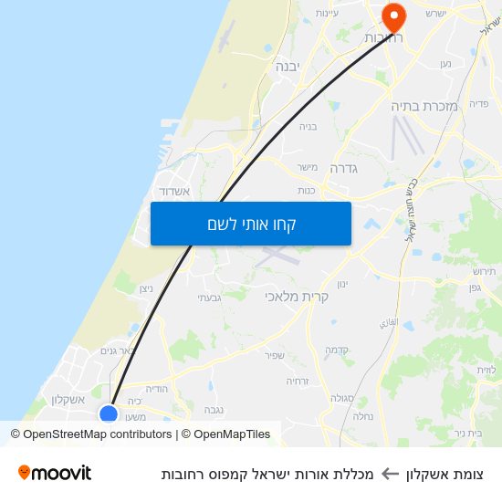 מפת צומת אשקלון למכללת אורות ישראל קמפוס רחובות
