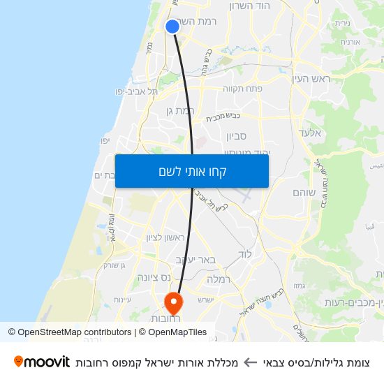 מפת צומת גלילות/בסיס צבאי למכללת אורות ישראל קמפוס רחובות