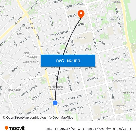 מפת הרצל/עזרא למכללת אורות ישראל קמפוס רחובות