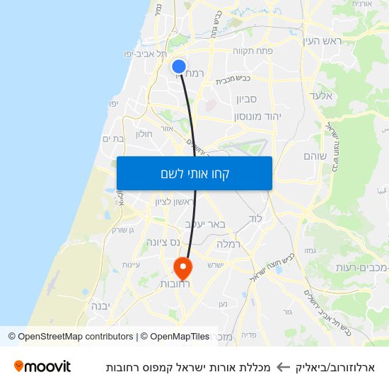 מפת ארלוזורוב/ביאליק למכללת אורות ישראל קמפוס רחובות