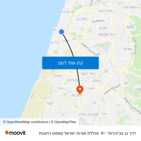 מפת דרך בן צבי/הרצל למכללת אורות ישראל קמפוס רחובות