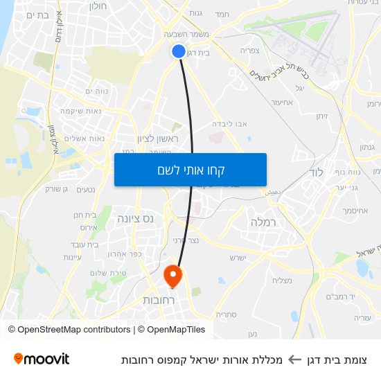 מפת צומת בית דגן למכללת אורות ישראל קמפוס רחובות