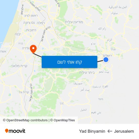 מפת Jerusalem לYad Binyamin