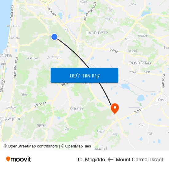 מפת Mount Carmel Israel לTel Megiddo