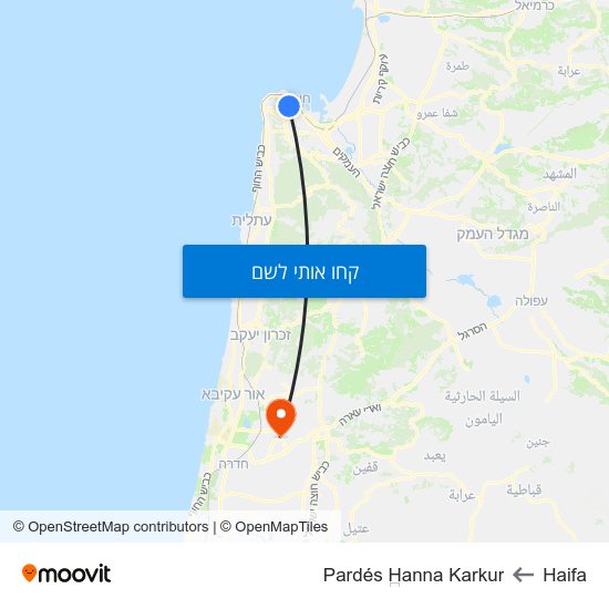 מפת Haifa לPardés H̱anna Karkur