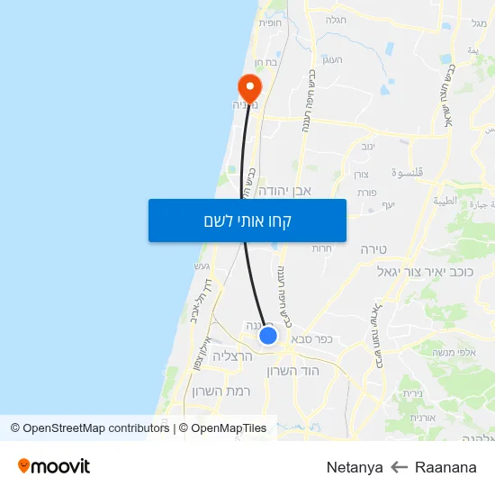 מפת Raanana לNetanya