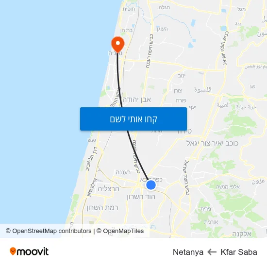 מפת Kfar Saba לNetanya