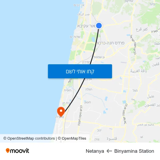 מפת Binyamina Station לNetanya