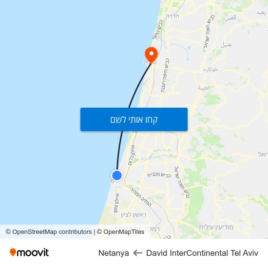 מפת David InterContinental Tel Aviv לNetanya