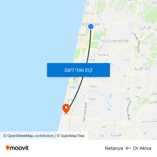 מפת Or Akiva לNetanya