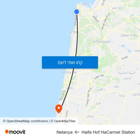 מפת Haifa Hof HaCarmel Station לNetanya