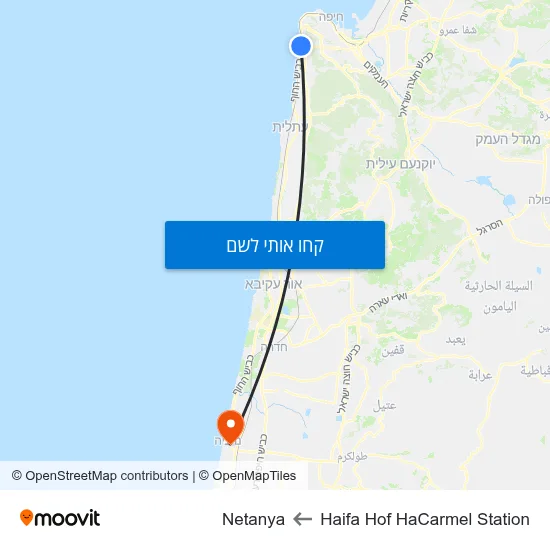 מפת Haifa Hof HaCarmel Station לNetanya
